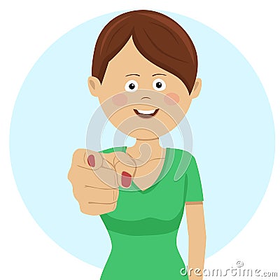 Young successful businesswoman pointing finger at you smiling Vector Illustration