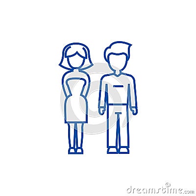 Young successful couple, man and woman line icon concept. Young successful couple, man and woman flat vector symbol Vector Illustration