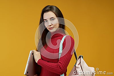 A young successful woman lawyer achieved her goal in court. Painstaking beautiful girl applied her knowledge Stock Photo