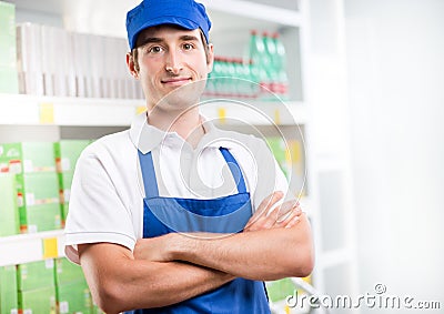 Young supermarket worker Stock Photo
