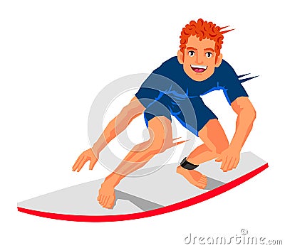 Young surfer standing on the board Vector Illustration