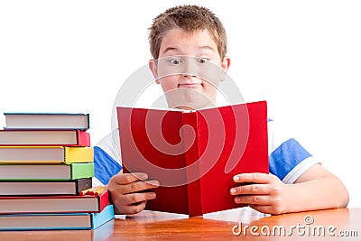 Young surprised elementary schoolboy Stock Photo