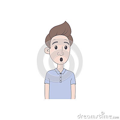 Young surprised man with open mouth. Hand drawn illustration in cartoon style. Vector Illustration