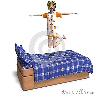 Young sweet cartoon girl invites to a slumber Stock Photo