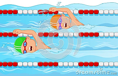 Young swimmer cartoon in the swimming pool Vector Illustration