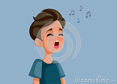 Teen Boy Singing Vector Cartoon Illustration Vector Illustration