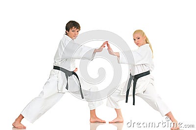 Young talented time karate athletes in a kimono Stock Photo