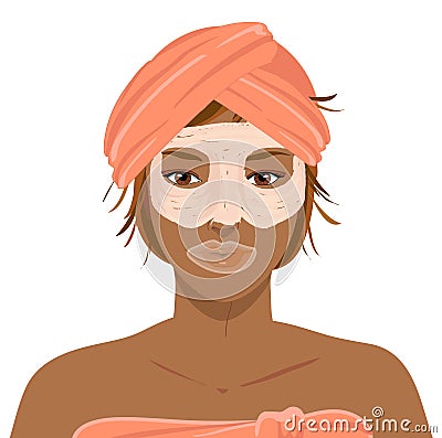 Young tanned woman with beauty mask, illustration Cartoon Illustration