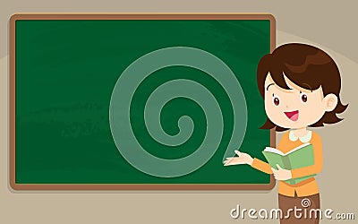 Young woman Teacher in front of chalkboard Vector Illustration