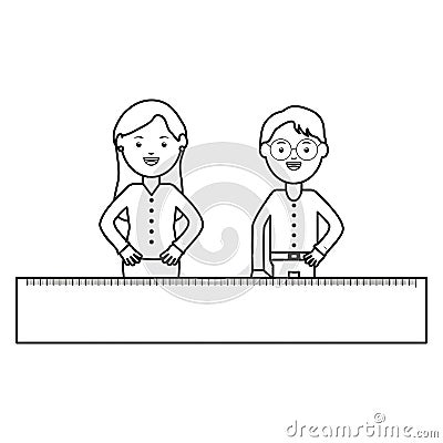 Young teachers couple with rule supply Vector Illustration