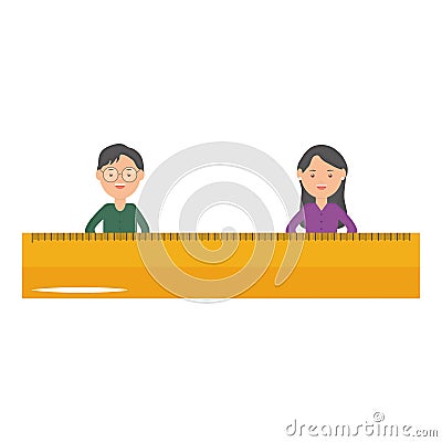 Young teachers couple with rule supply Vector Illustration