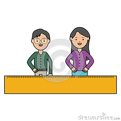 Young teachers couple with rule supply Vector Illustration