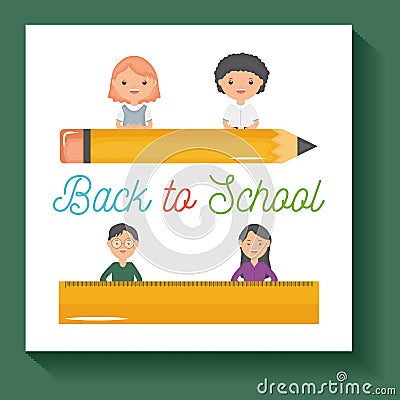 Young teachers couple and students with supplies Vector Illustration