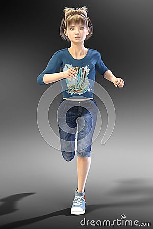 Young Teen Child CGI Character running towards camera Stock Photo