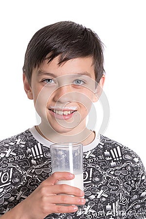 Young teenage boy with a milk moustache Stock Photo