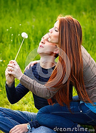 Young teenage couple outdoor Stock Photo