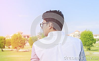 Young teenager from back ,vintage. Stock Photo