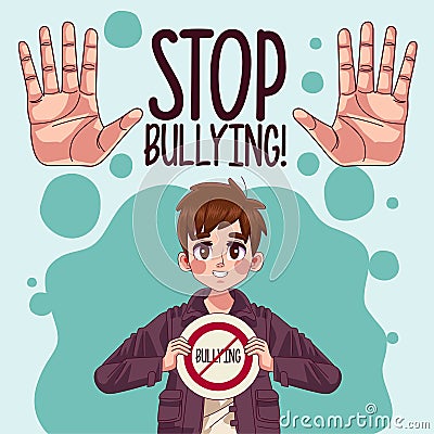 young teenager boy with stop bullying signal and hands stoping Vector Illustration