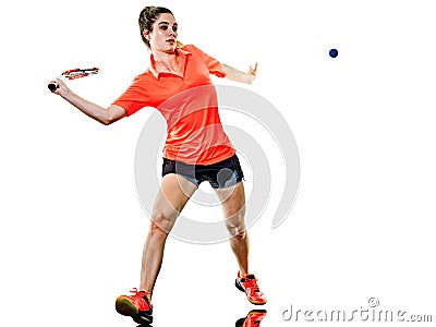 Young teenager girl woman Squash player isolated Stock Photo