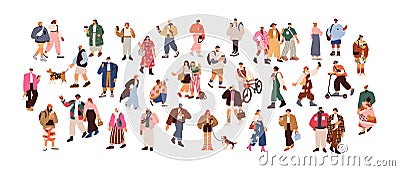 Young tiny people in fashion outfit. Modern men, women characters wear clothes in trendy style. Stylish male, female Vector Illustration