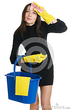 Young tired housewife Stock Photo