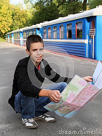 Young tourist with a map Stock Photo