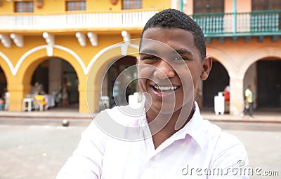 Young tourist visiting a colonial town Stock Photo