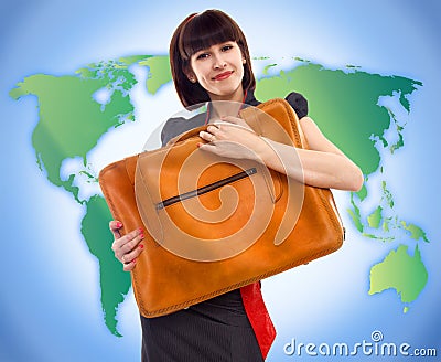 Young tourist woman with baggage Stock Photo