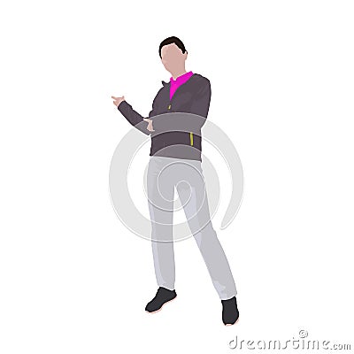 Young tourist woman standing and pointing Vector Illustration