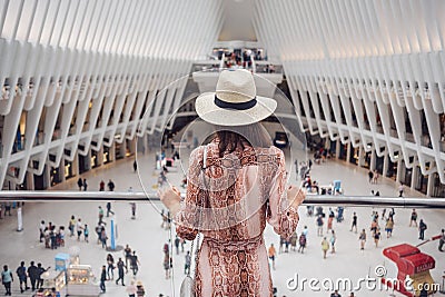 Young tourist in the World Trade Center in NYC Editorial Stock Photo