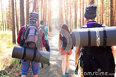Young tourists in the woods Stock Photo