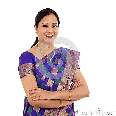 Young traditional Indian woman with arms crossed Stock Photo