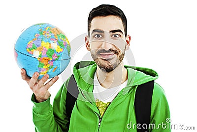 Young traveler with globe Stock Photo