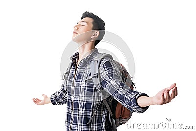 Young traveler man feel free Stock Photo