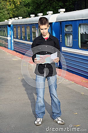 Young traveler with a map Stock Photo