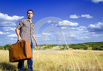 Young traveler in middle of nowhere Stock Photo