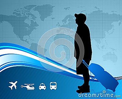 Young traveler with world map Stock Photo