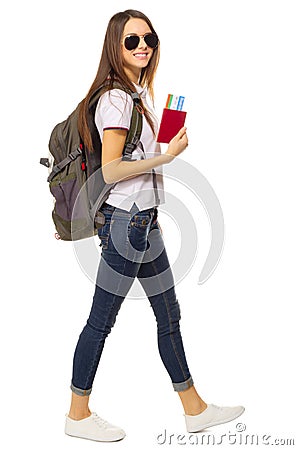 Young traveling girl isolated Stock Photo