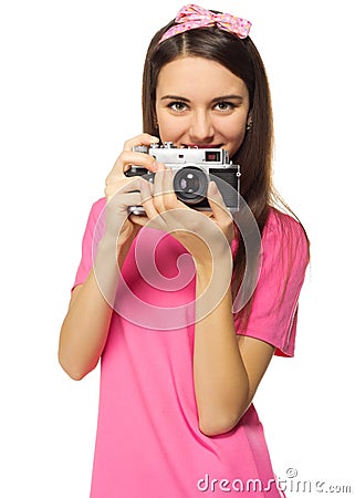 Young traveling girl isolated Stock Photo