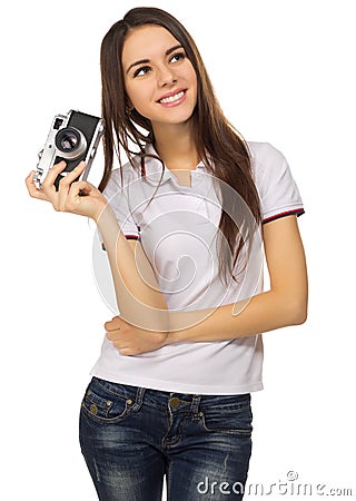 Young traveling girl isolated Stock Photo