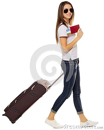 Young traveling girl isolated Stock Photo