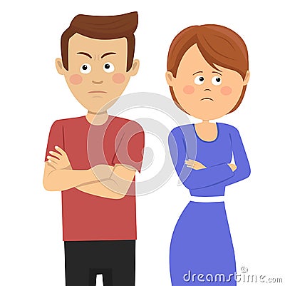 Young unhappy couple having marital problems or disagreement standing with crossed arms Vector Illustration