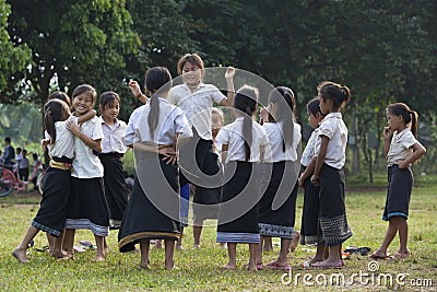Young unidentified girls playing in school Editorial Stock Photo