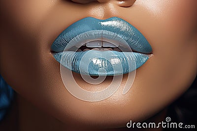 A young unrecognized mulatto with blue lipstick on her face.Generated by AI Stock Photo
