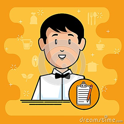 Young waiter cartoon Vector Illustration