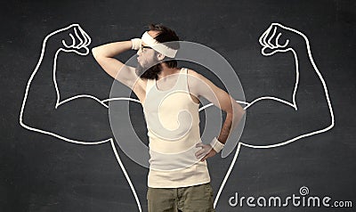 Young weak man with drawn muscles Stock Photo