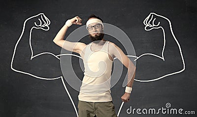 Young weak man with drawn muscles Stock Photo