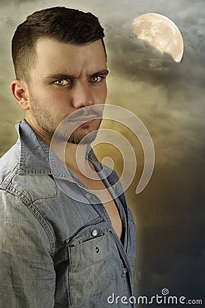 Young werewolf - young brown guy Stock Photo