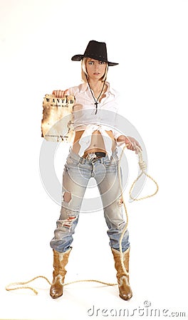 Young western girl with a hat and a rope Stock Photo