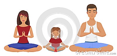 Young white family Yoga vector illustration. Lotus position isolated. Vector Illustration